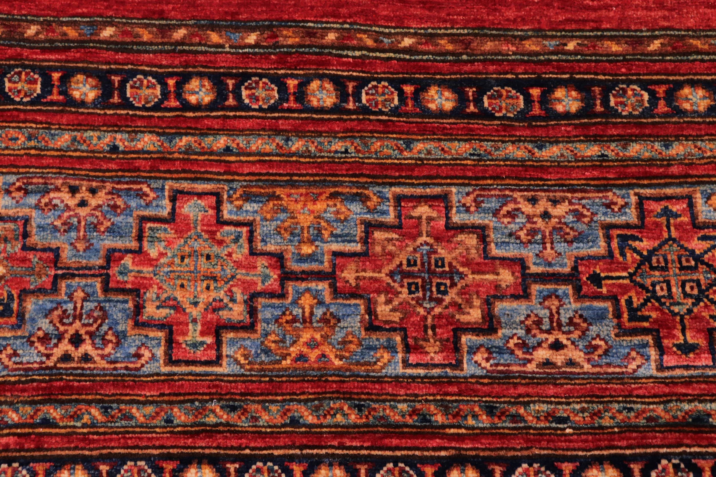 handmade Geometric Kurjean Red Blue Hand Knotted RECTANGLE 100% WOOL area rug 8x10