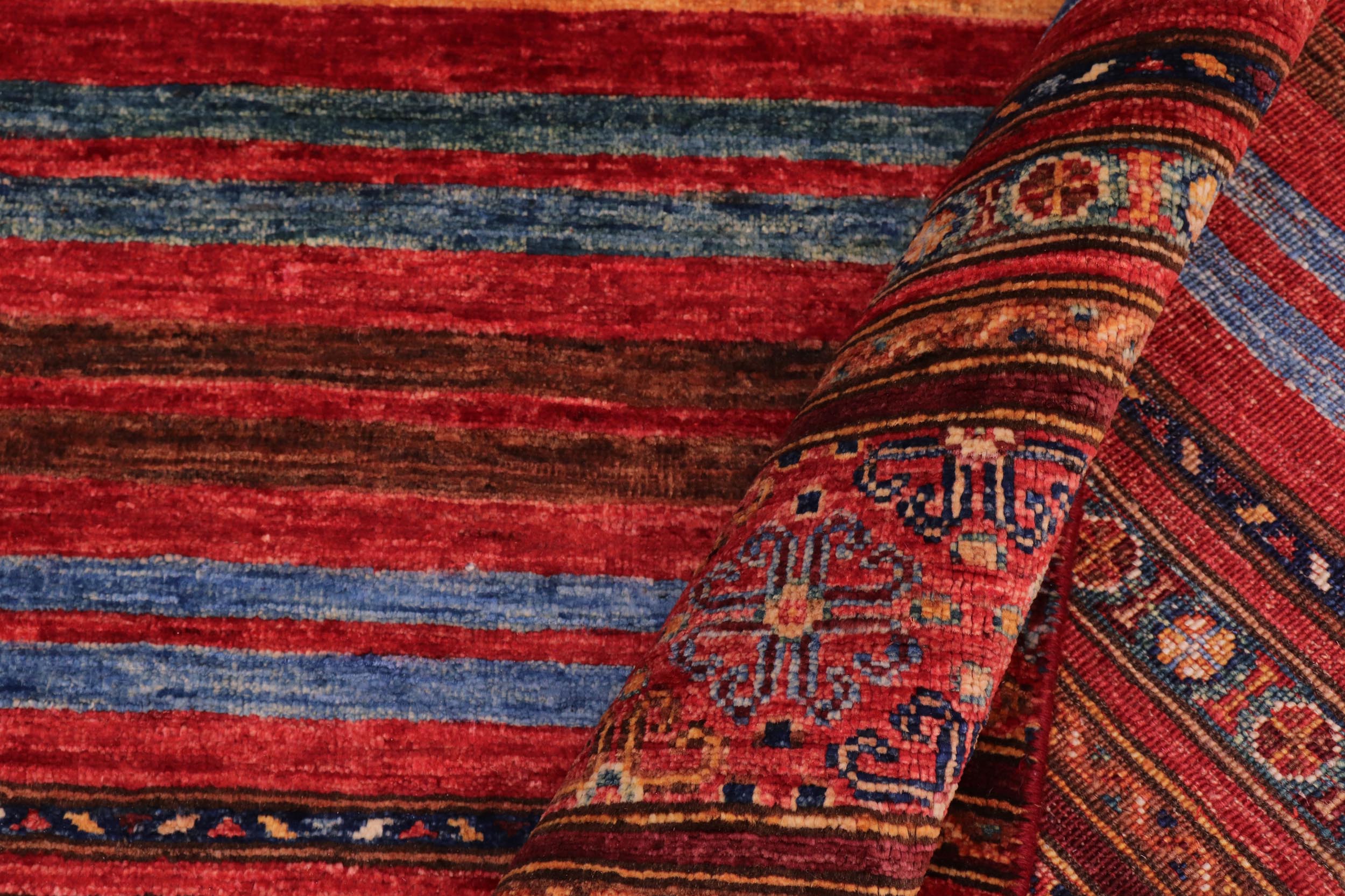 handmade Geometric Kurjean Red Blue Hand Knotted RECTANGLE 100% WOOL area rug 8x10