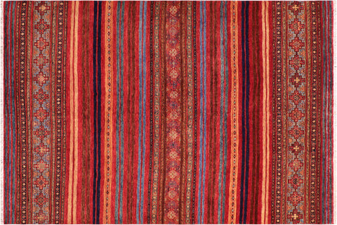 handmade Geometric Kurjean Red Blue Hand Knotted RECTANGLE 100% WOOL area rug 8x10