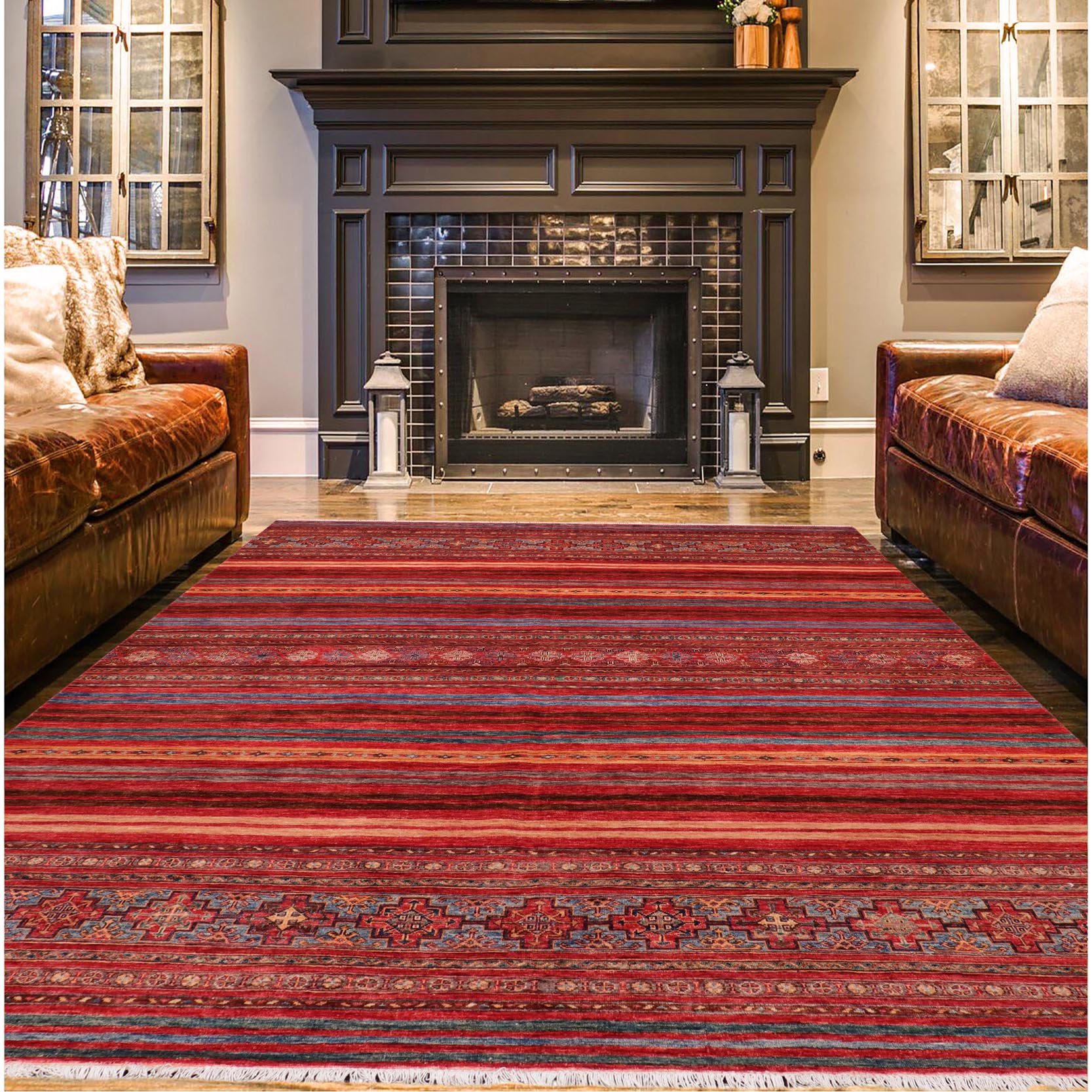 handmade Geometric Kurjean Red Blue Hand Knotted RECTANGLE 100% WOOL area rug 8x10