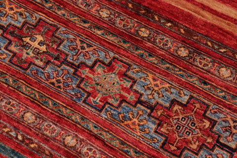 handmade Geometric Kurjean Red Blue Hand Knotted RECTANGLE 100% WOOL area rug 8x10