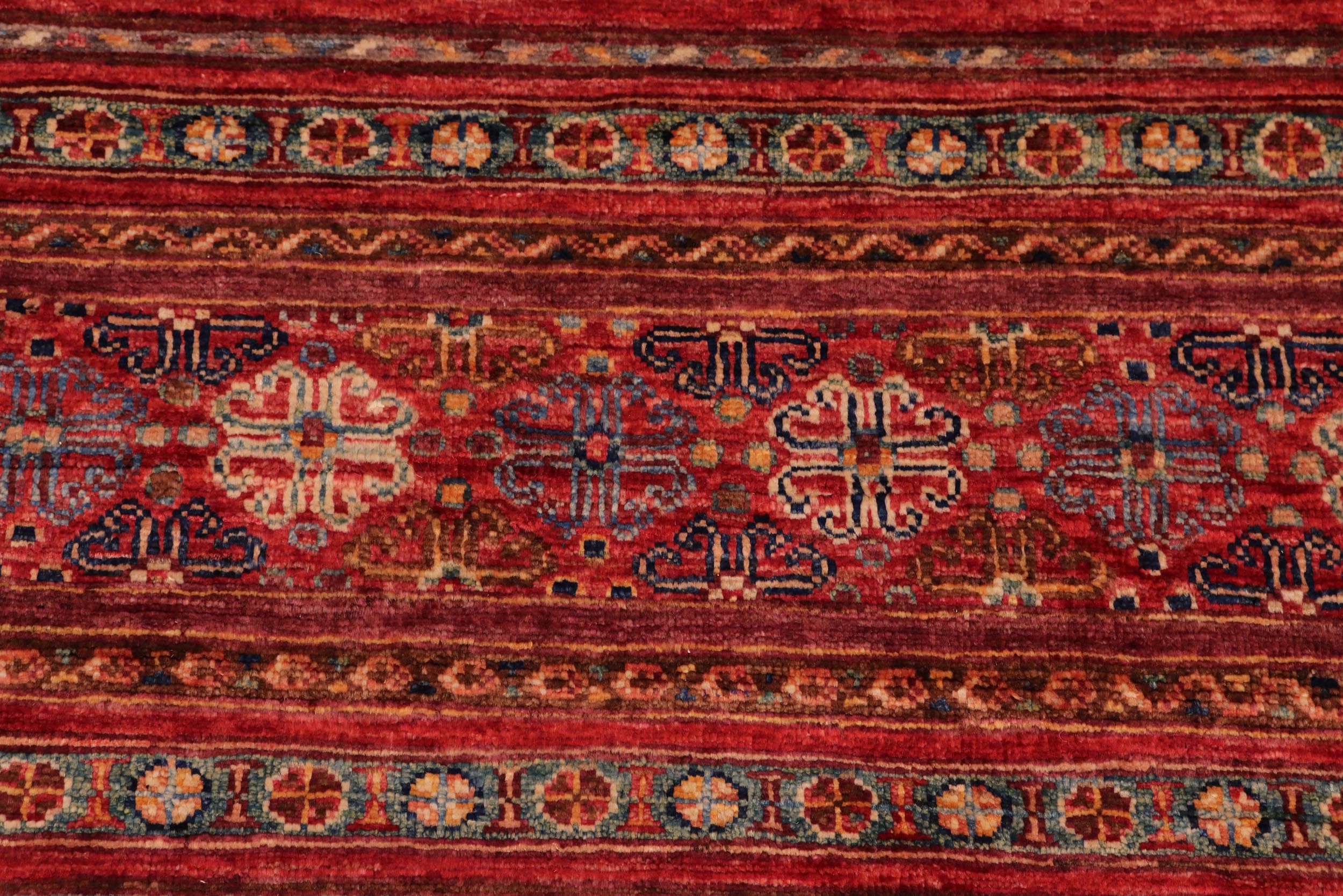 handmade Geometric Kurjean Red Blue Hand Knotted RECTANGLE 100% WOOL area rug 8x10