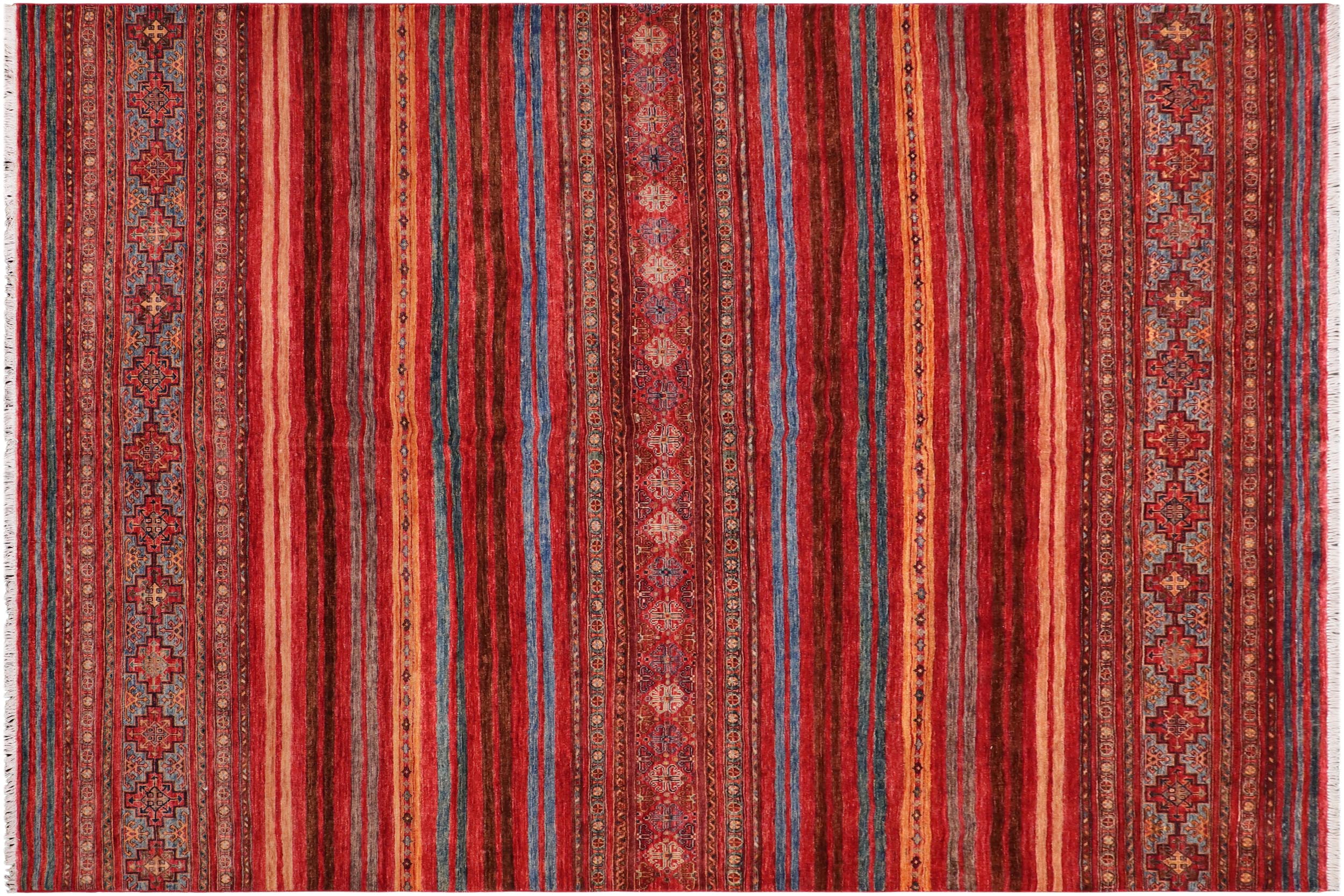 handmade Geometric Kurjean Red Blue Hand Knotted RECTANGLE 100% WOOL area rug 8x10