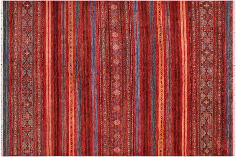 handmade Geometric Kurjean Red Blue Hand Knotted RECTANGLE 100% WOOL area rug 8x10