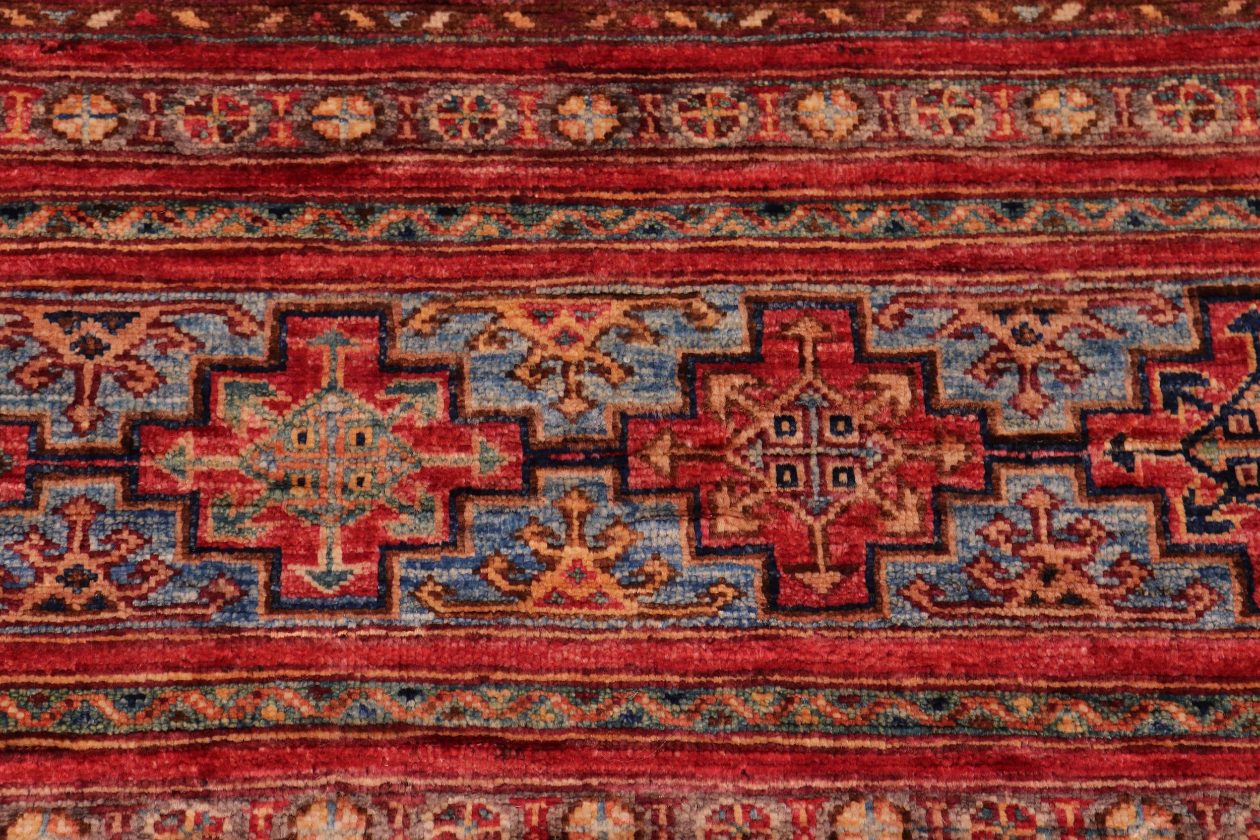 handmade Geometric Kurjean Red Blue Hand Knotted RECTANGLE 100% WOOL area rug 8x10