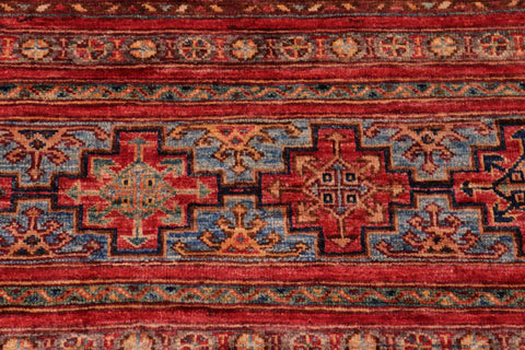 handmade Geometric Kurjean Red Blue Hand Knotted RECTANGLE 100% WOOL area rug 8x10