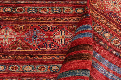 handmade Geometric Kurjean Red Blue Hand Knotted RECTANGLE 100% WOOL area rug 8x10