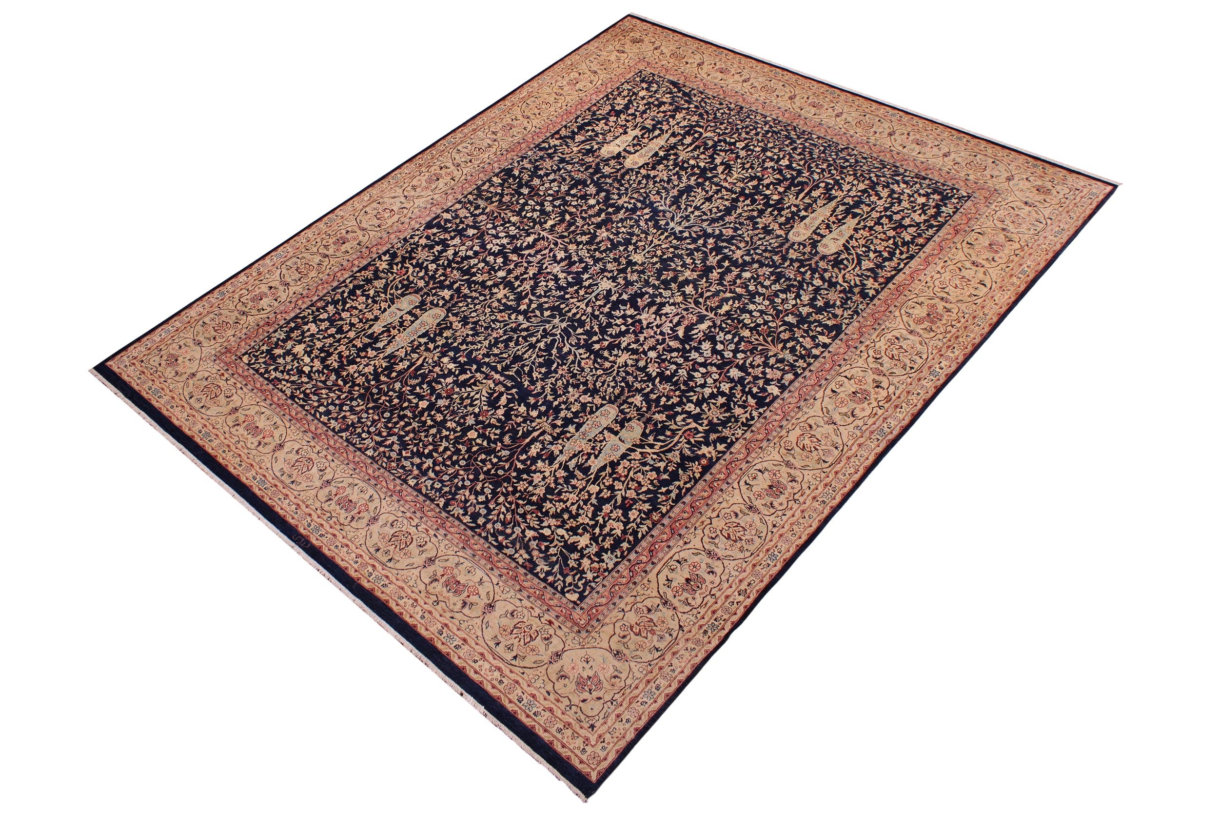 handmade Traditional Kashan Blue Tan Hand Knotted RECTANGLE 100% WOOL area rug 9x12