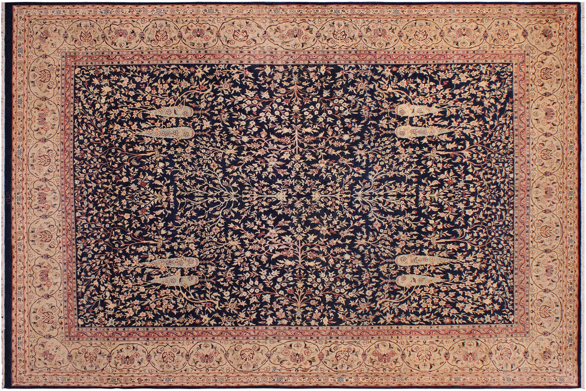 9x12 hand knotted Pak Persian wool rug in blue and tan - Kashan Pak-Persian Maude