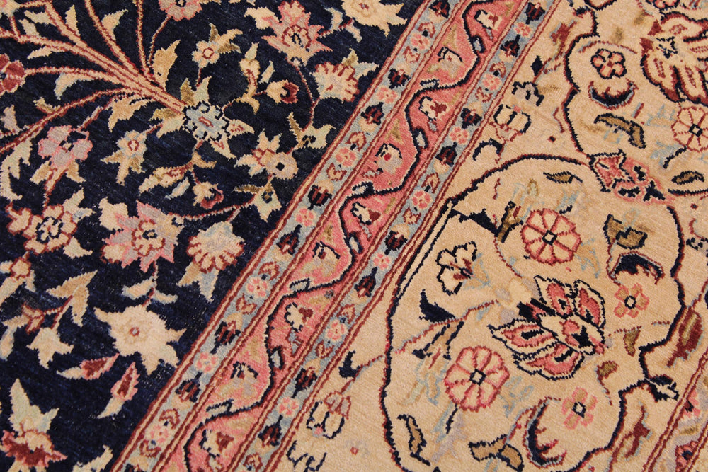 handmade Traditional Kashan Blue Tan Hand Knotted RECTANGLE 100% WOOL area rug 9x12