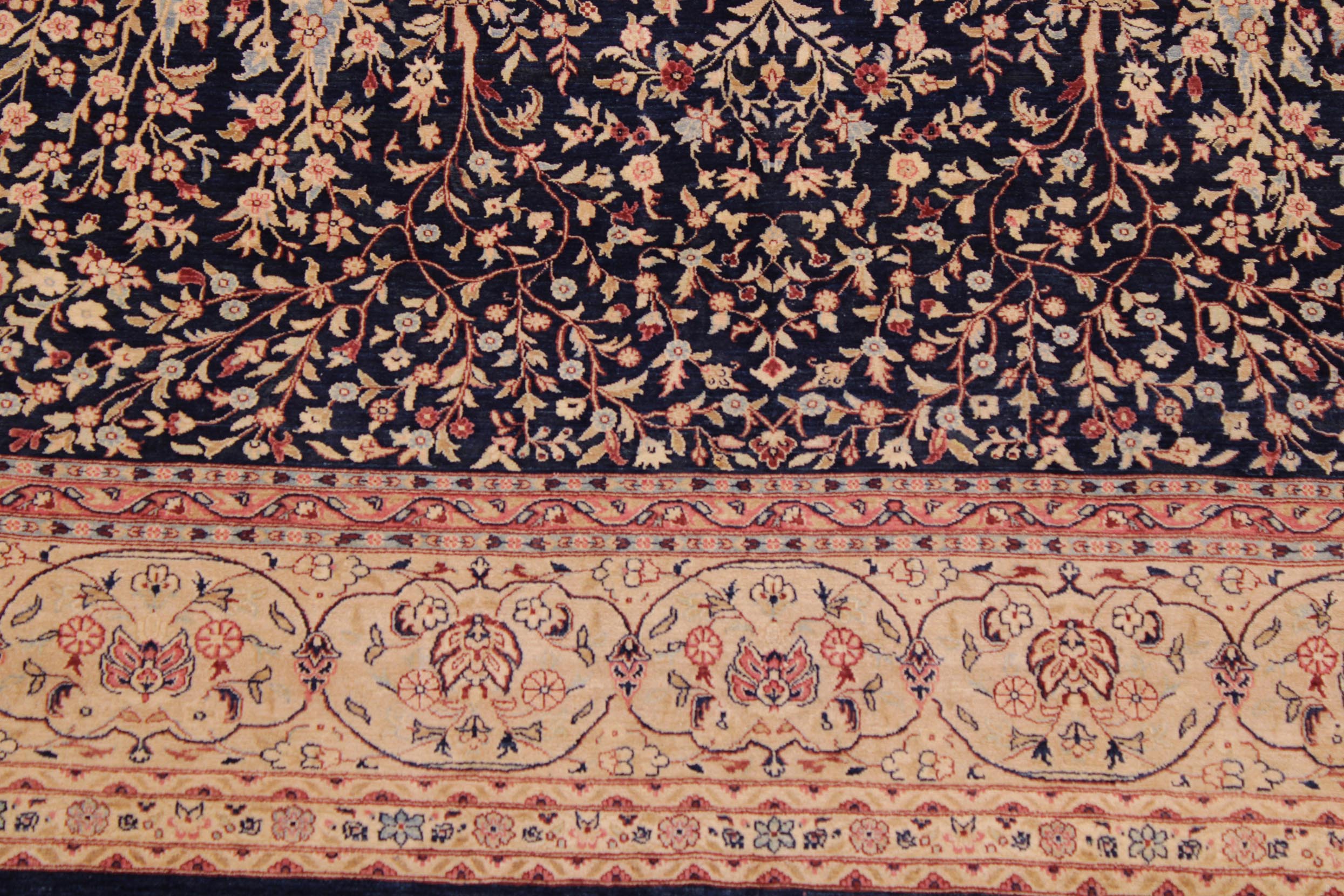 handmade Traditional Kashan Blue Tan Hand Knotted RECTANGLE 100% WOOL area rug 9x12