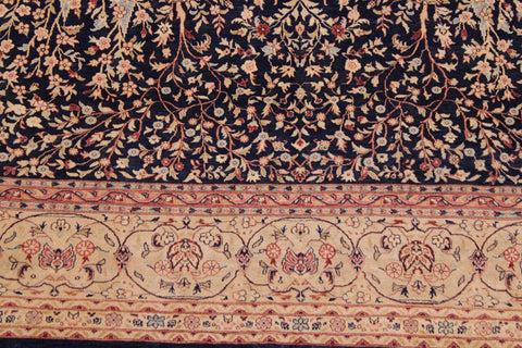 handmade Traditional Kashan Blue Tan Hand Knotted RECTANGLE 100% WOOL area rug 9x12