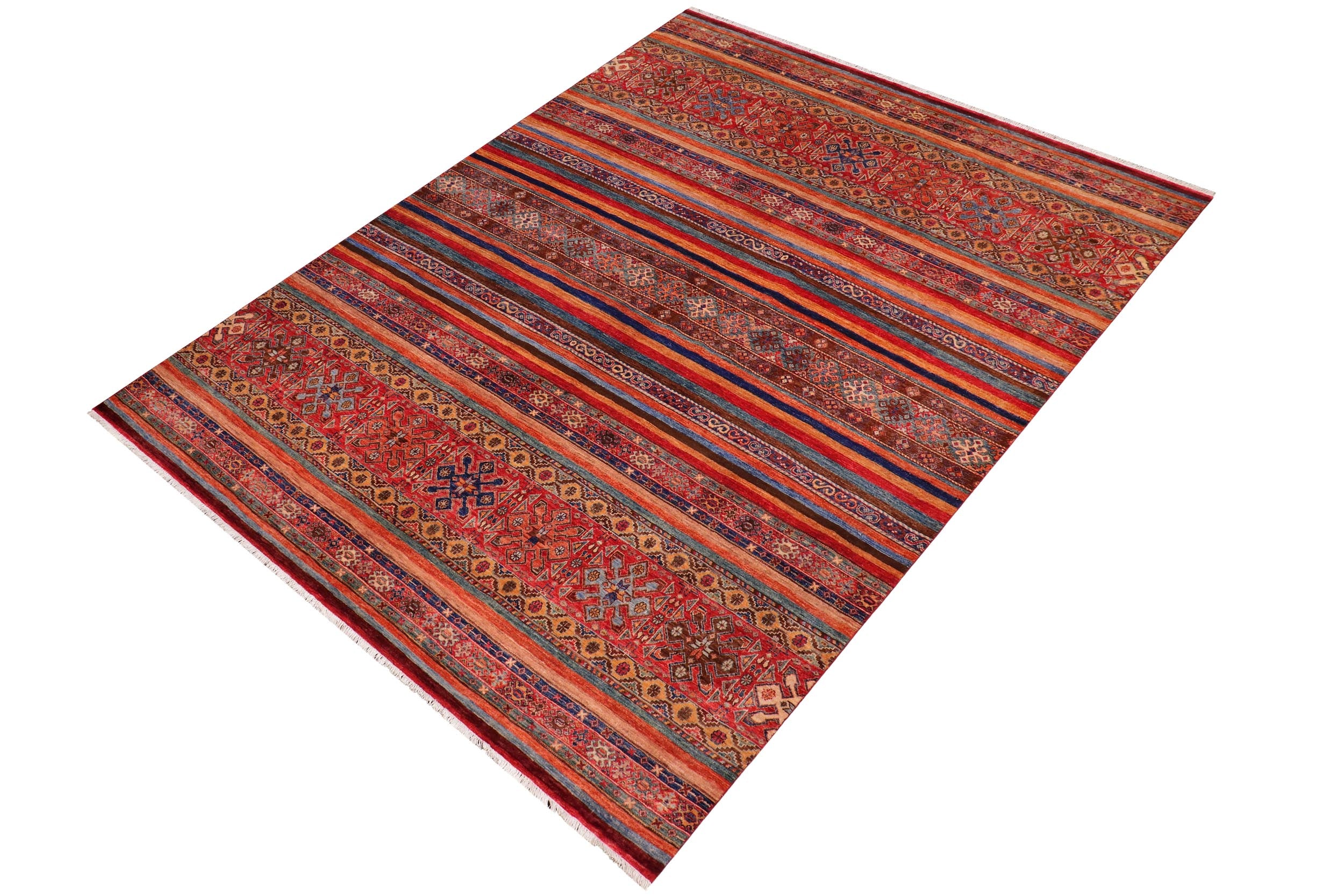 handmade Geometric Kurjean Red Blue Hand Knotted RECTANGLE 100% WOOL area rug 8x10