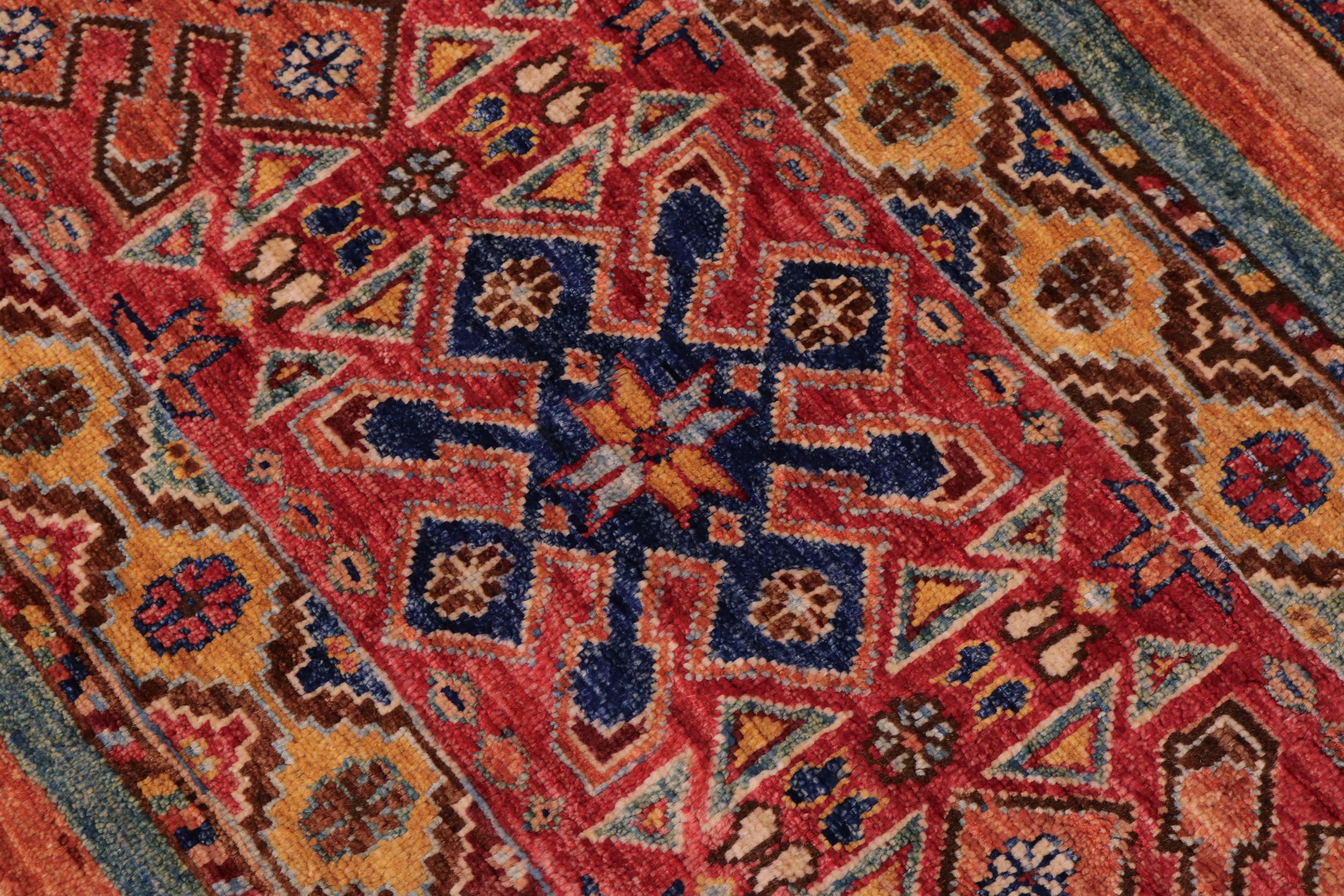 handmade Geometric Kurjean Red Blue Hand Knotted RECTANGLE 100% WOOL area rug 8x10