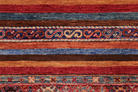 handmade Geometric Kurjean Red Blue Hand Knotted RECTANGLE 100% WOOL area rug 8x10