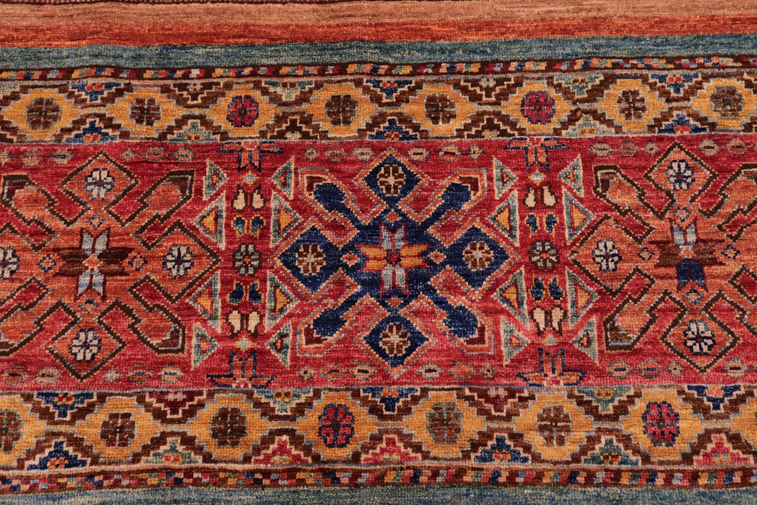 handmade Geometric Kurjean Red Blue Hand Knotted RECTANGLE 100% WOOL area rug 8x10