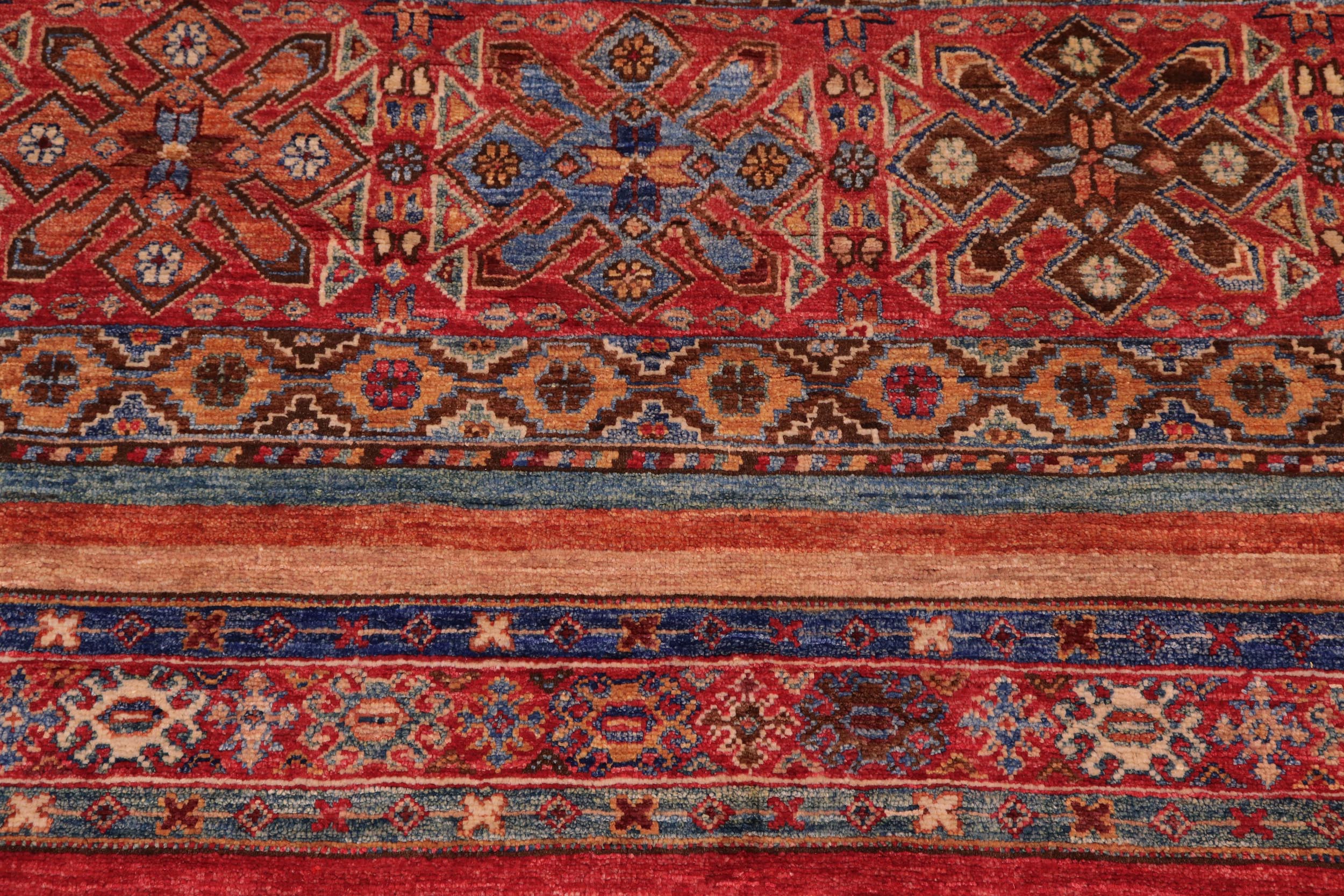 handmade Geometric Kurjean Red Blue Hand Knotted RECTANGLE 100% WOOL area rug 8x10