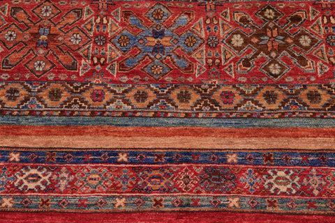 handmade Geometric Kurjean Red Blue Hand Knotted RECTANGLE 100% WOOL area rug 8x10
