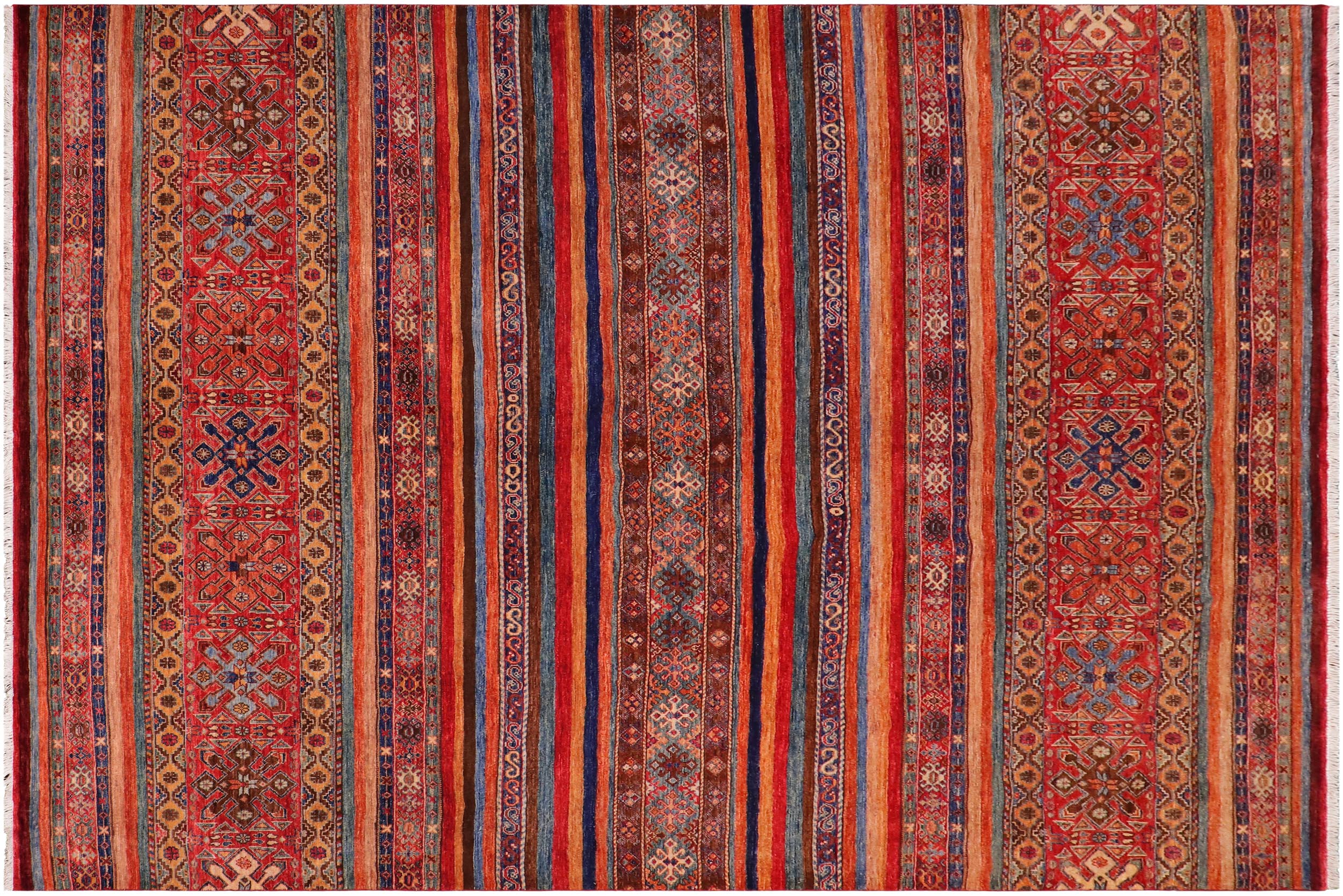 handmade Geometric Kurjean Red Blue Hand Knotted RECTANGLE 100% WOOL area rug 8x10