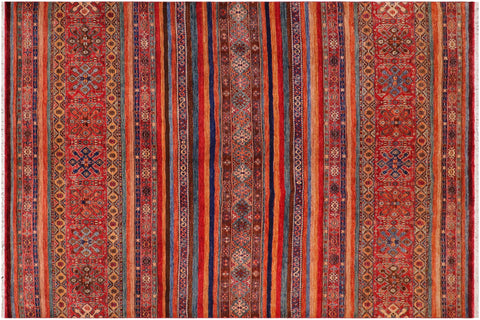 handmade Geometric Kurjean Red Blue Hand Knotted RECTANGLE 100% WOOL area rug 8x10