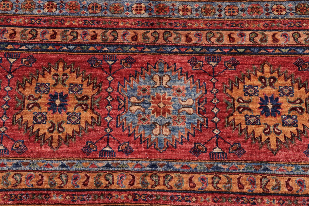 handmade Geometric Kurjean Red Blue Hand Knotted RECTANGLE 100% WOOL area rug 9x12