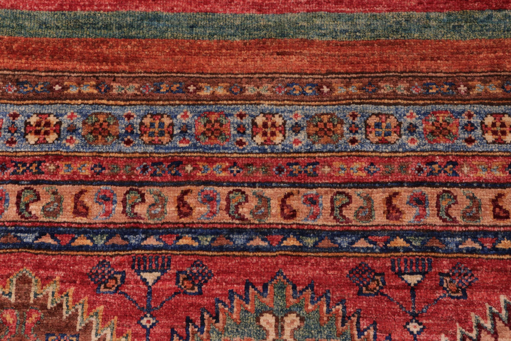 handmade Geometric Kurjean Red Blue Hand Knotted RECTANGLE 100% WOOL area rug 9x12