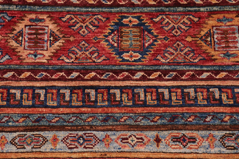 handmade Geometric Kurjean Red Blue Hand Knotted RECTANGLE 100% WOOL area rug 9x12