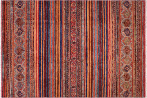 handmade Geometric Kurjean Red Blue Hand Knotted RECTANGLE 100% WOOL area rug 9x12