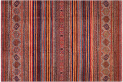 handmade Geometric Kurjean Red Blue Hand Knotted RECTANGLE 100% WOOL area rug 9x12