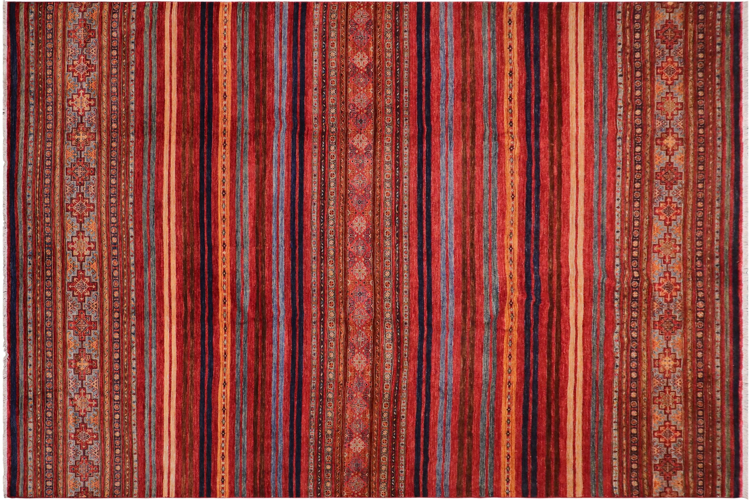 handmade Geometric Kurjean Red Blue Hand Knotted RECTANGLE 100% WOOL area rug 9x13
