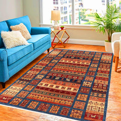 handmade Geometric Kurjean Blue Red Hand Knotted RECTANGLE 100% WOOL area rug 6x7