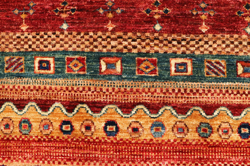 handmade Geometric Kurjean Blue Red Hand Knotted RECTANGLE 100% WOOL area rug 6x7