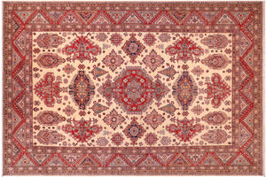 9x12 hand knotted Super Kazak wool rug in ivory and red - Southwestern Super Kazak Adyson