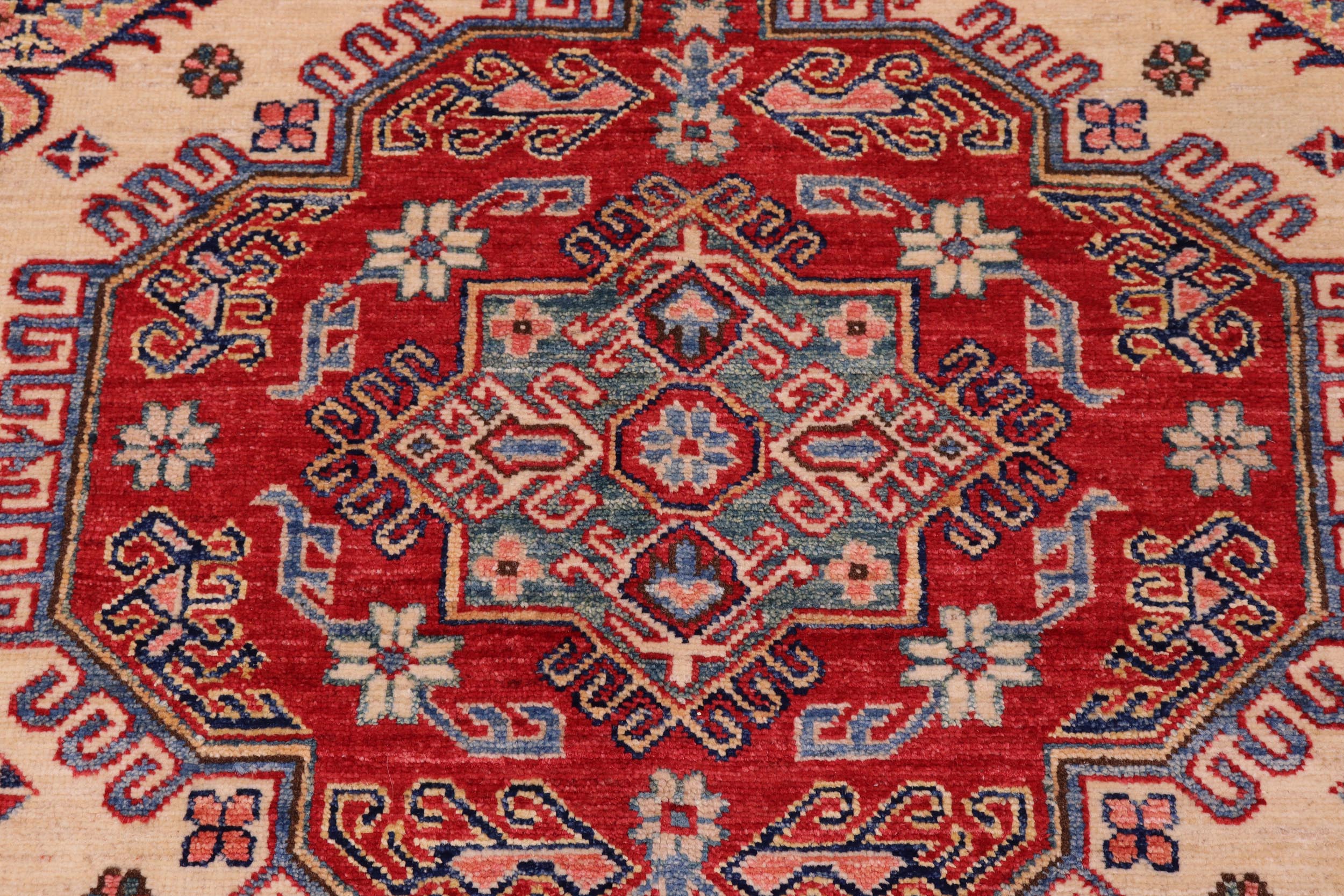 handmade Geometric Super Kazak Ivory Red Hand Knotted RECTANGLE 100% WOOL area rug 9' x 12'