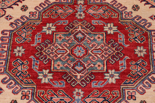 handmade Geometric Super Kazak Ivory Red Hand Knotted RECTANGLE 100% WOOL area rug 9' x 12'