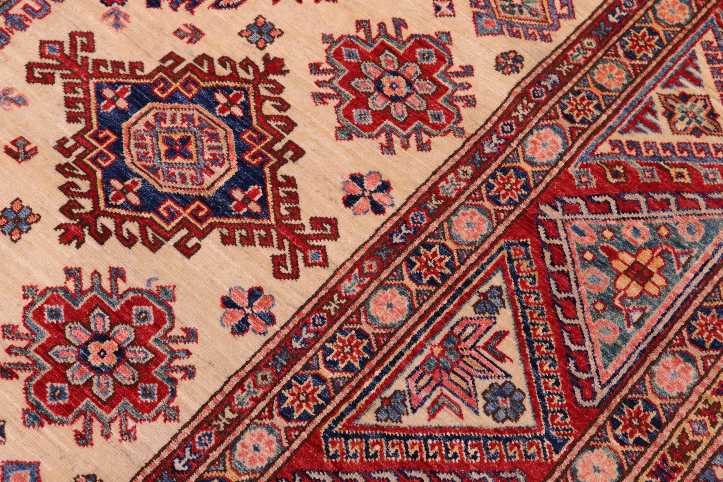 handmade Geometric Super Kazak Ivory Red Hand Knotted RECTANGLE 100% WOOL area rug 9' x 12'