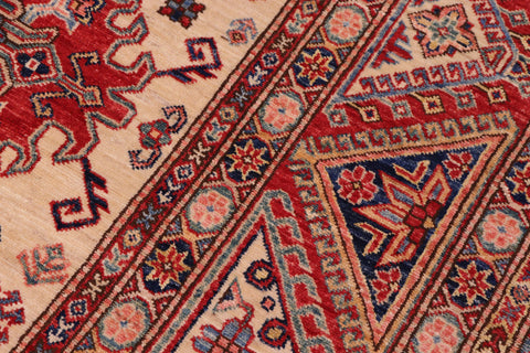 handmade Geometric Super Kazak Ivory Red Hand Knotted RECTANGLE 100% WOOL area rug 9' x 12'