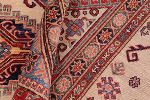 handmade Geometric Super Kazak Ivory Red Hand Knotted RECTANGLE 100% WOOL area rug 9' x 12'