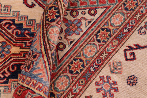 handmade Geometric Super Kazak Ivory Red Hand Knotted RECTANGLE 100% WOOL area rug 9' x 12'