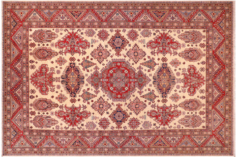 handmade Geometric Super Kazak Ivory Red Hand Knotted RECTANGLE 100% WOOL area rug 9' x 12'