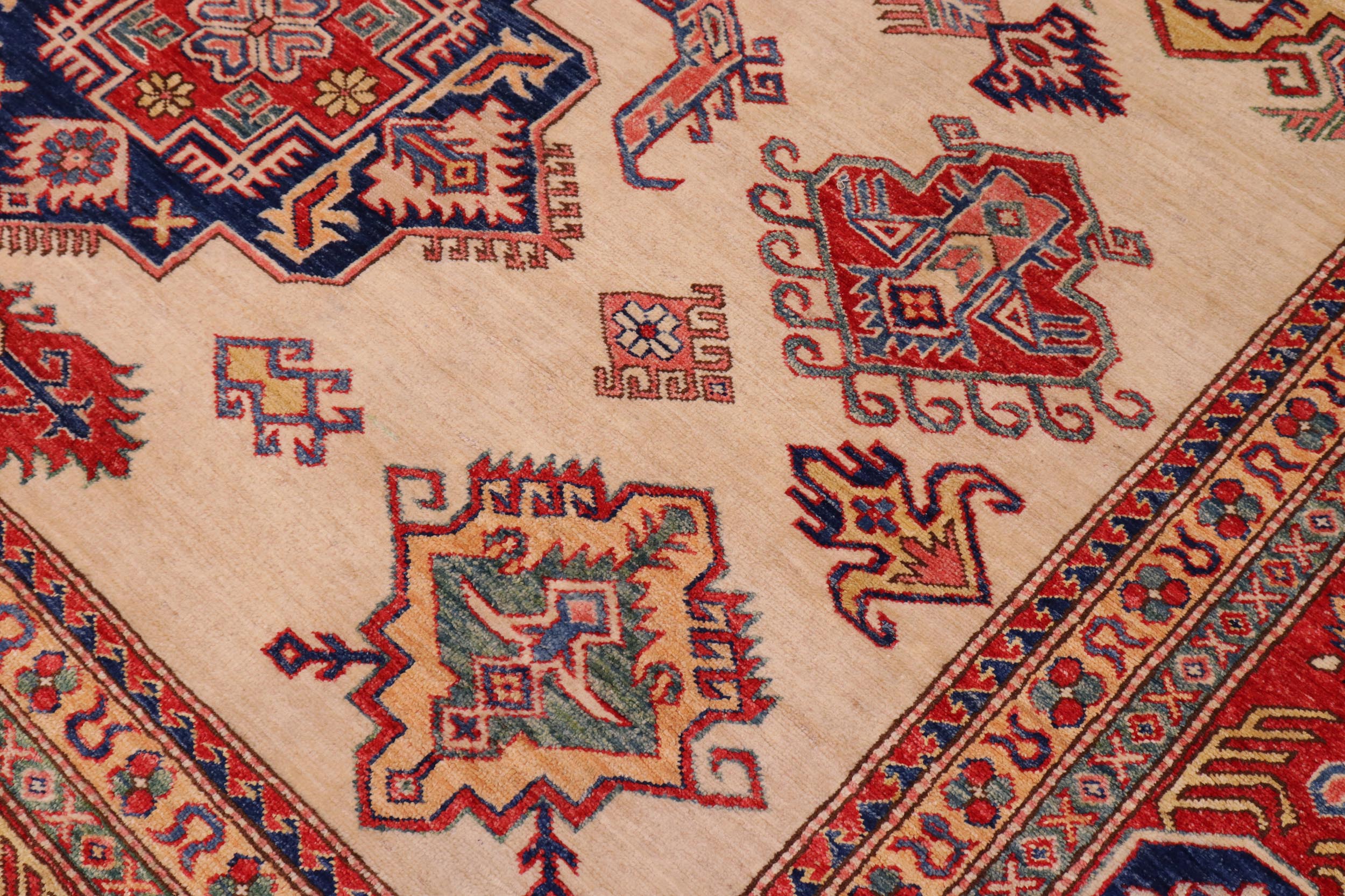 handmade Geometric Super Kazak Ivory Red Hand Knotted RECTANGLE 100% WOOL area rug 9' x 12'