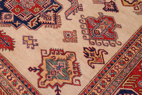 handmade Geometric Super Kazak Ivory Red Hand Knotted RECTANGLE 100% WOOL area rug 9' x 12'