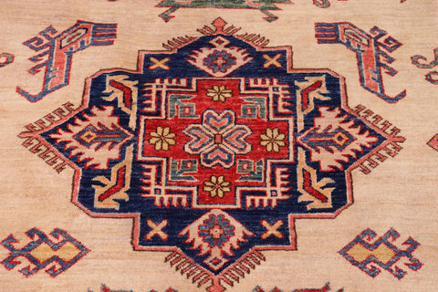 handmade Geometric Super Kazak Ivory Red Hand Knotted RECTANGLE 100% WOOL area rug 9' x 12'