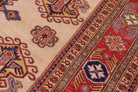 handmade Geometric Super Kazak Ivory Red Hand Knotted RECTANGLE 100% WOOL area rug 9' x 12'