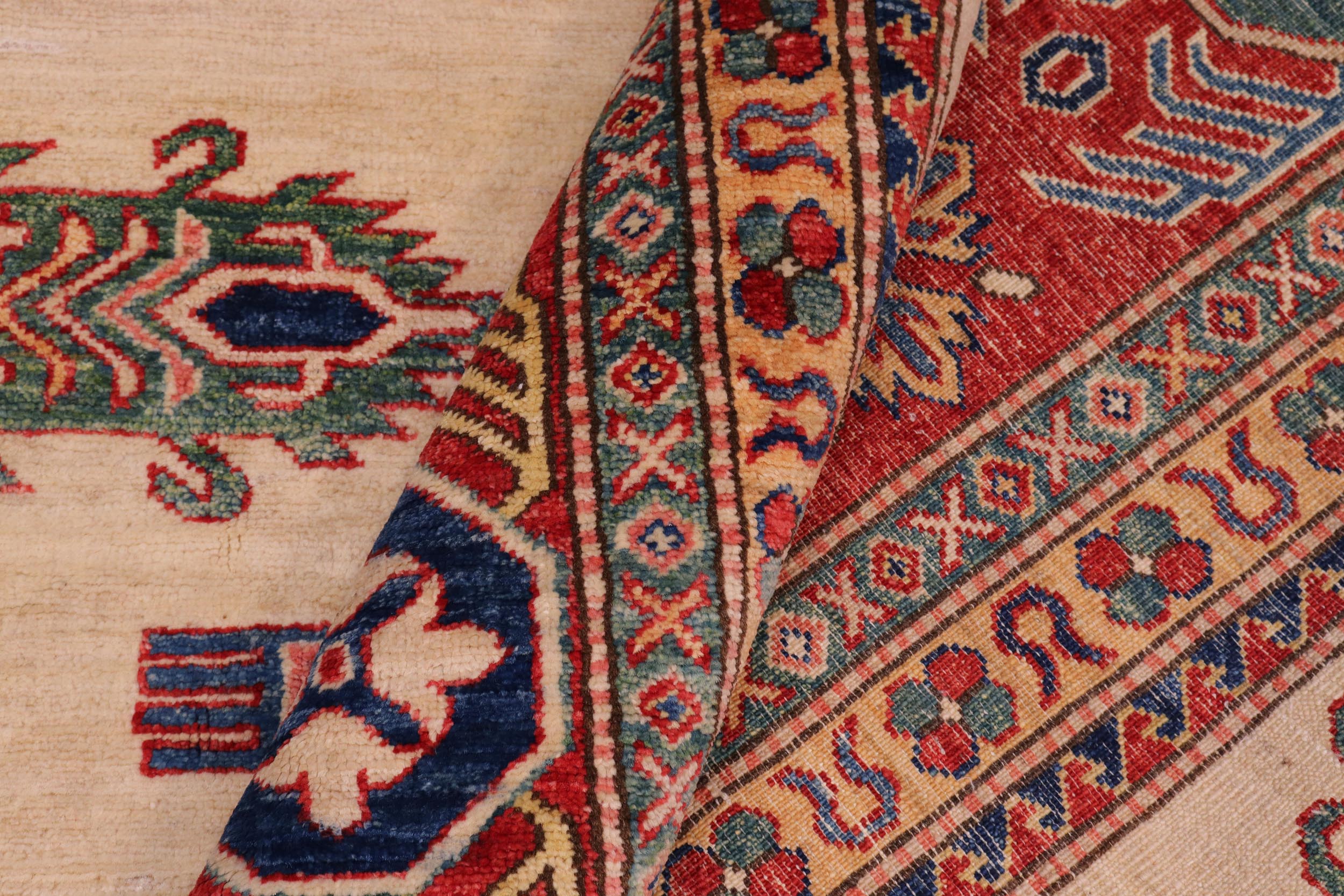 handmade Geometric Super Kazak Ivory Red Hand Knotted RECTANGLE 100% WOOL area rug 9' x 12'