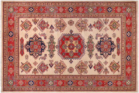 handmade Geometric Super Kazak Ivory Red Hand Knotted RECTANGLE 100% WOOL area rug 9' x 12'