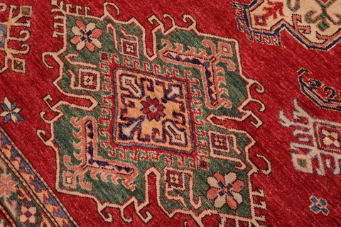 handmade Geometric Super Kazak Red Beige Hand Knotted RECTANGLE 100% WOOL area rug 9' x 12'