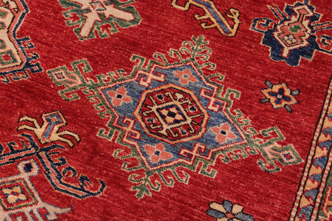 handmade Geometric Super Kazak Red Beige Hand Knotted RECTANGLE 100% WOOL area rug 9' x 12'