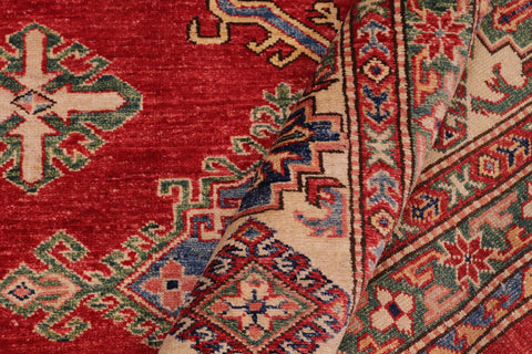 handmade Geometric Super Kazak Red Beige Hand Knotted RECTANGLE 100% WOOL area rug 9' x 12'