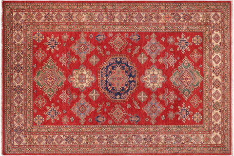handmade Geometric Super Kazak Red Beige Hand Knotted RECTANGLE 100% WOOL area rug 9' x 12'